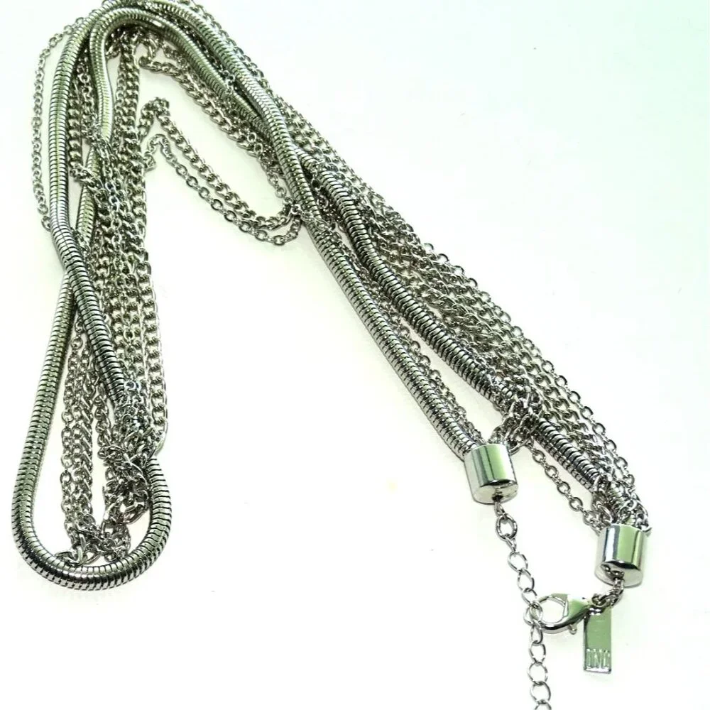 I.N.C. Silver Multi-Strand Layered Necklace With Lobster Clasp & Adjustable Chai